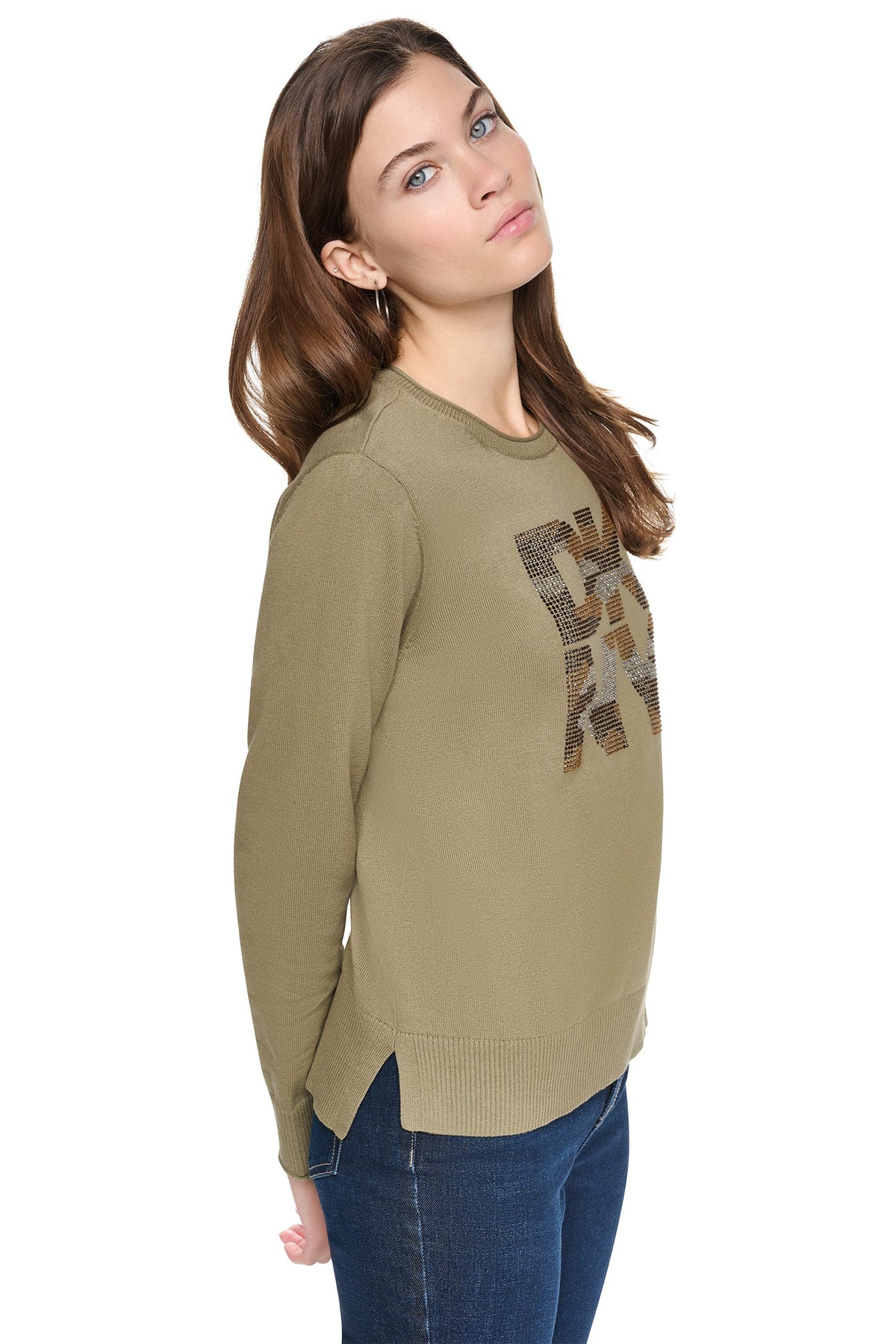 CAMO RHINESTONE LOGO SWEATER