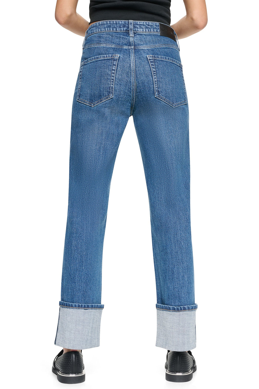 HIGH-RISE LOGO CUFF STRAIGHT LEG JEAN