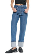 HIGH-RISE LOGO CUFF STRAIGHT LEG JEAN