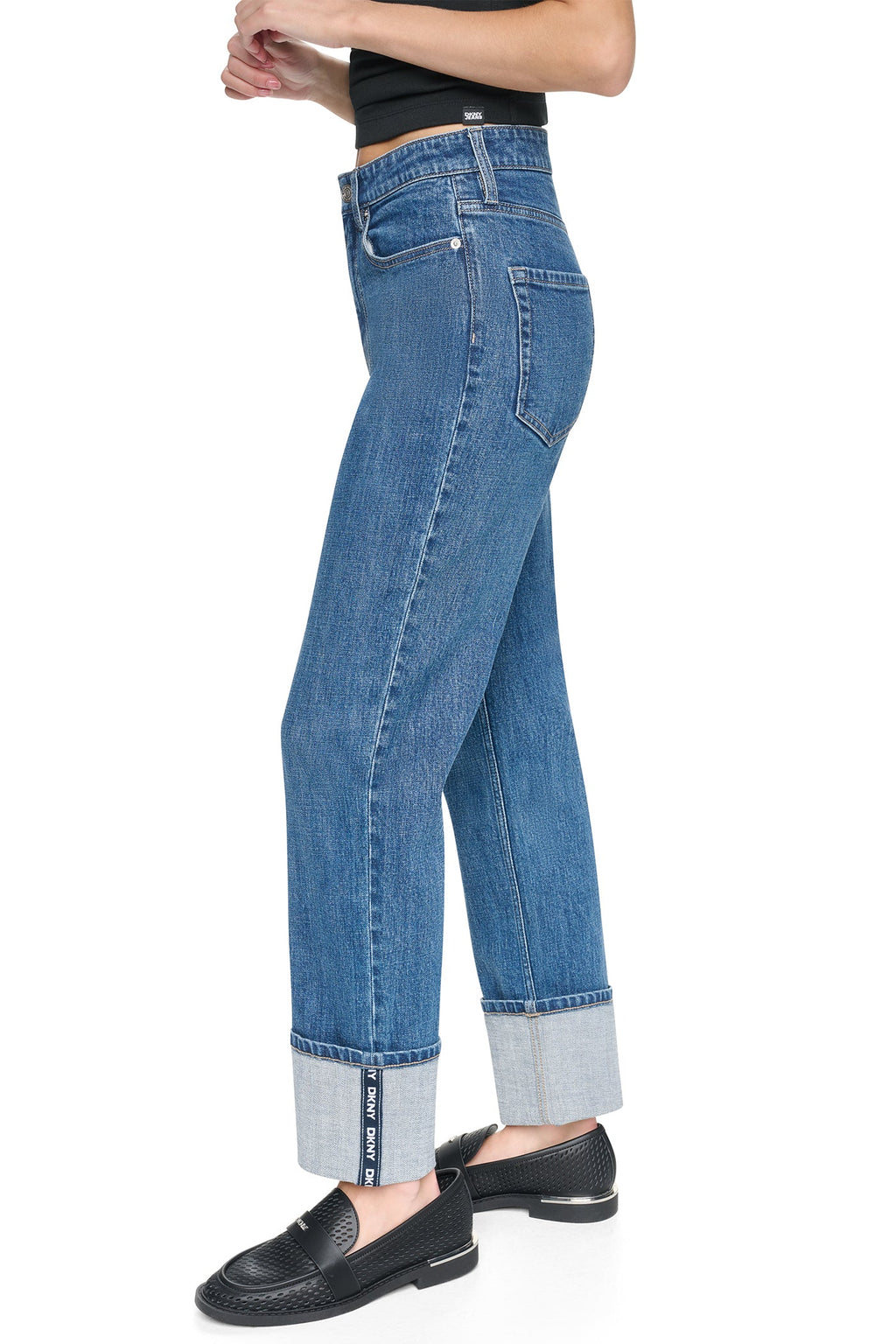 HIGH-RISE LOGO CUFF STRAIGHT LEG JEAN