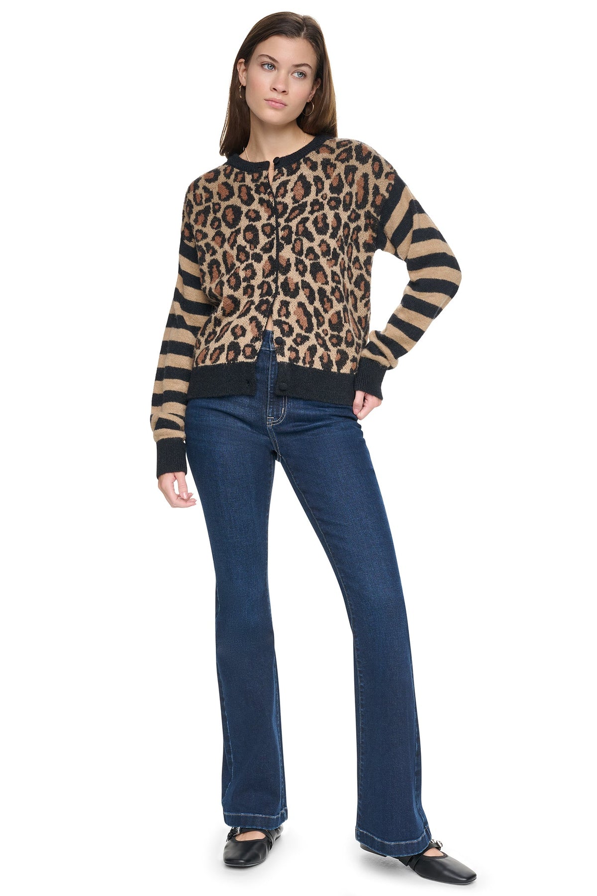 MIXED CHEETAH AND STRIPE CARDIGAN