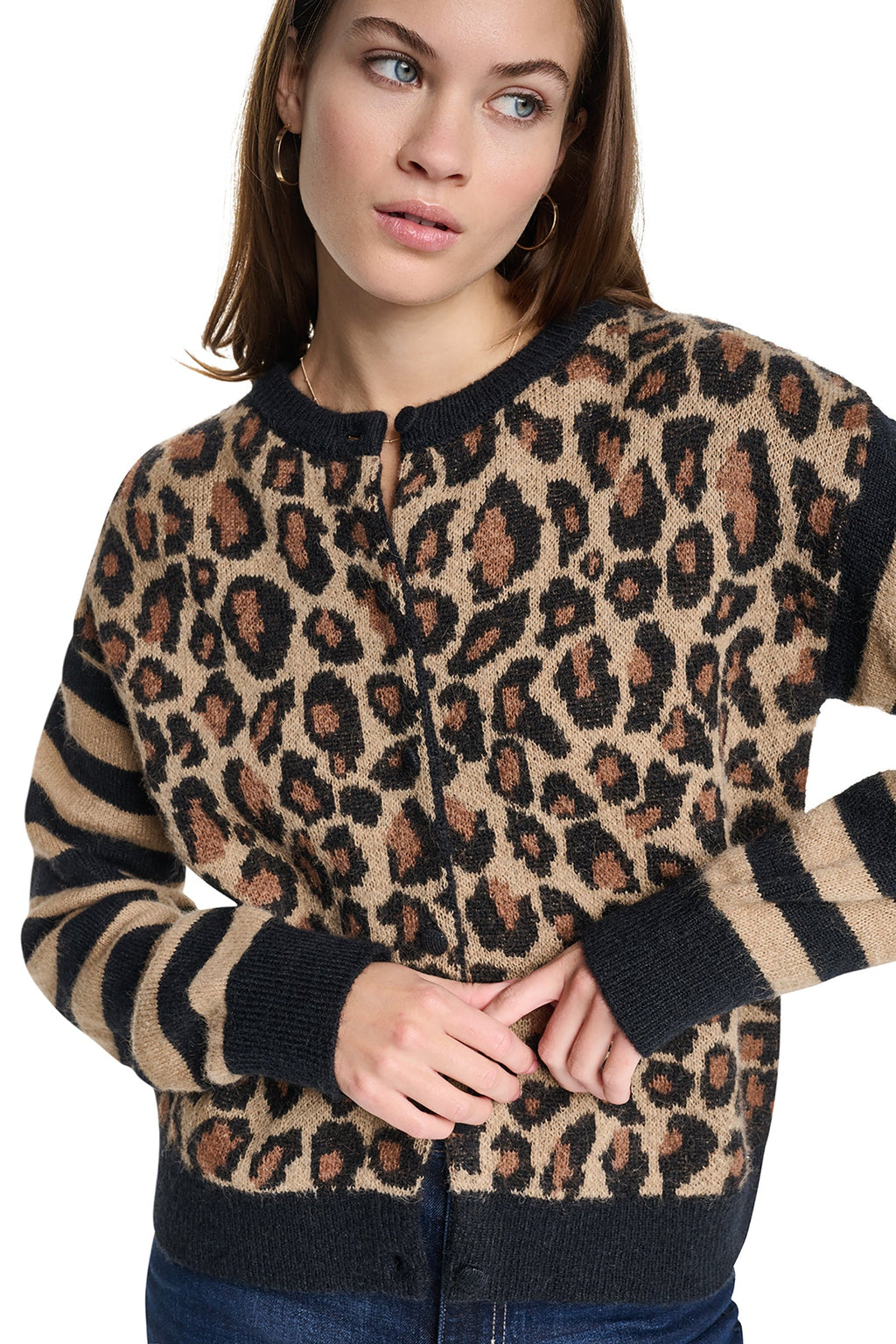 MIXED CHEETAH AND STRIPE CARDIGAN