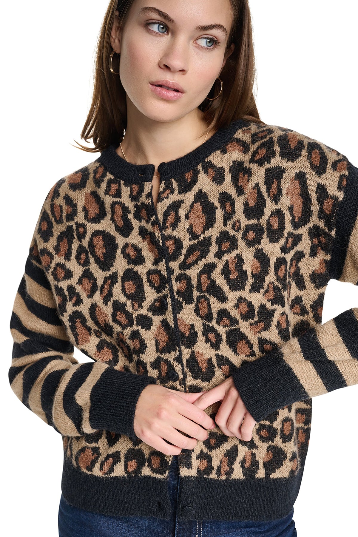 MIXED CHEETAH AND STRIPE CARDIGAN