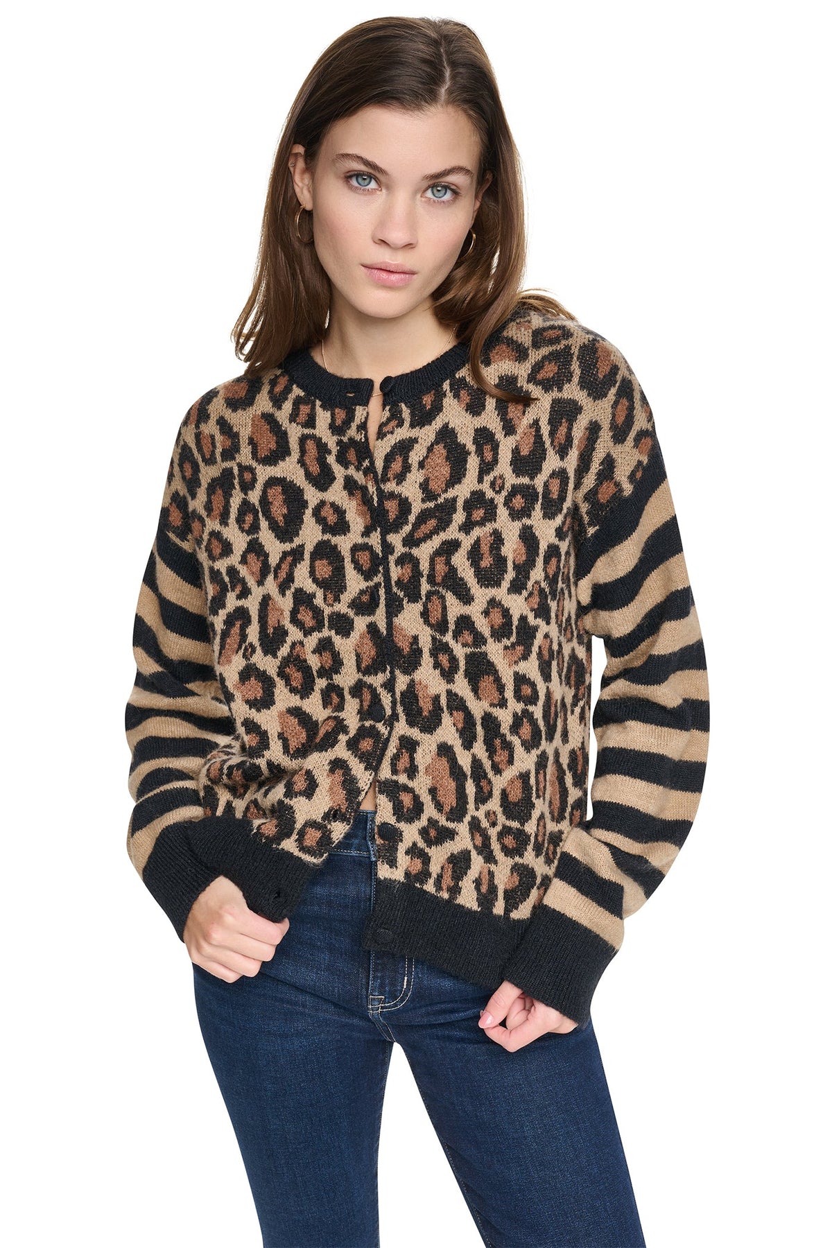 MIXED CHEETAH AND STRIPE CARDIGAN