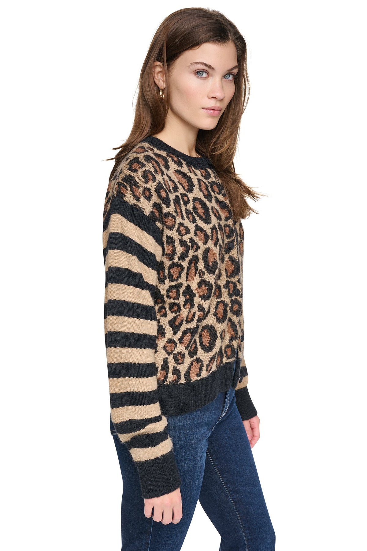 MIXED CHEETAH AND STRIPE CARDIGAN