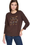 CAMO RHINESTONE LOGO SWEATER