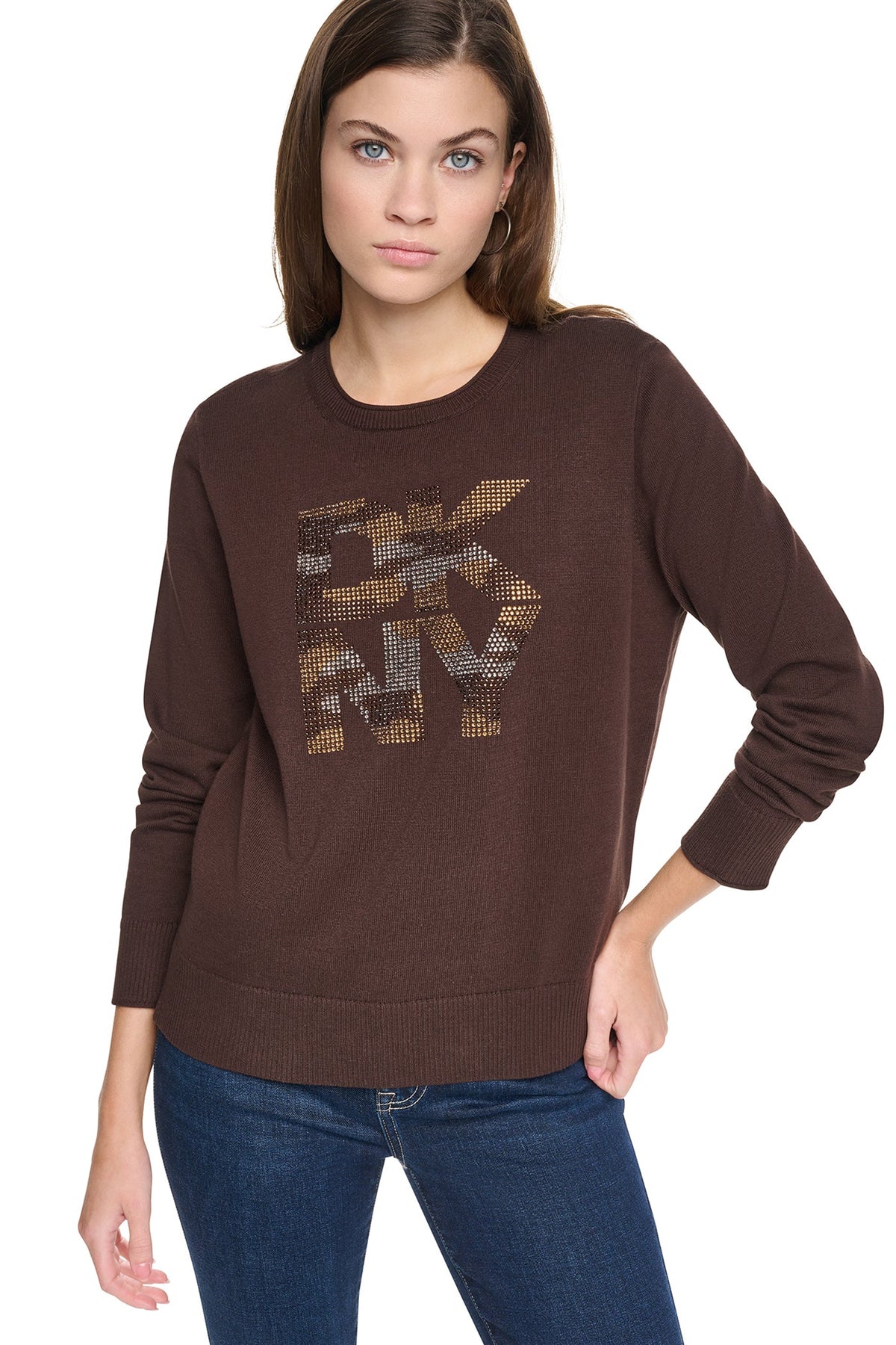 CAMO RHINESTONE LOGO SWEATER