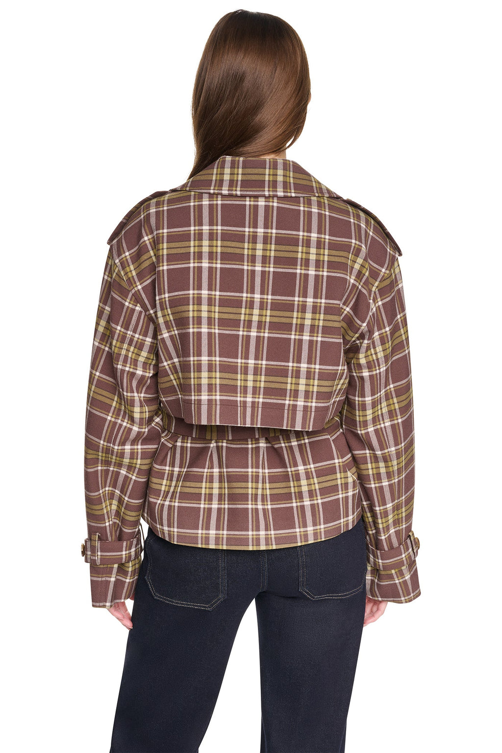 PLAID DOUBLE BREASTED SHORT TRENCH