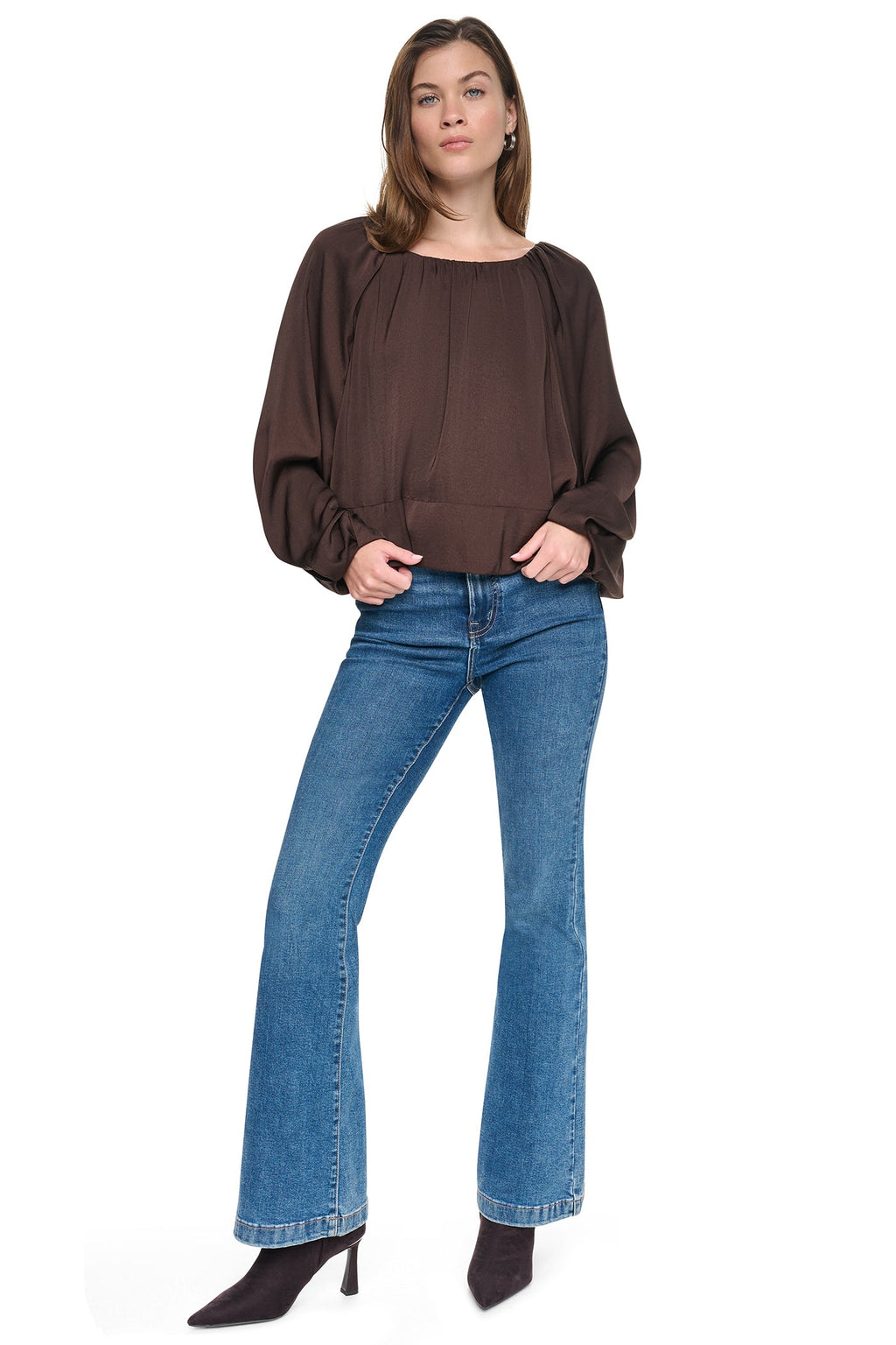 RAGLAN SLEEVE SHIRRED TOP