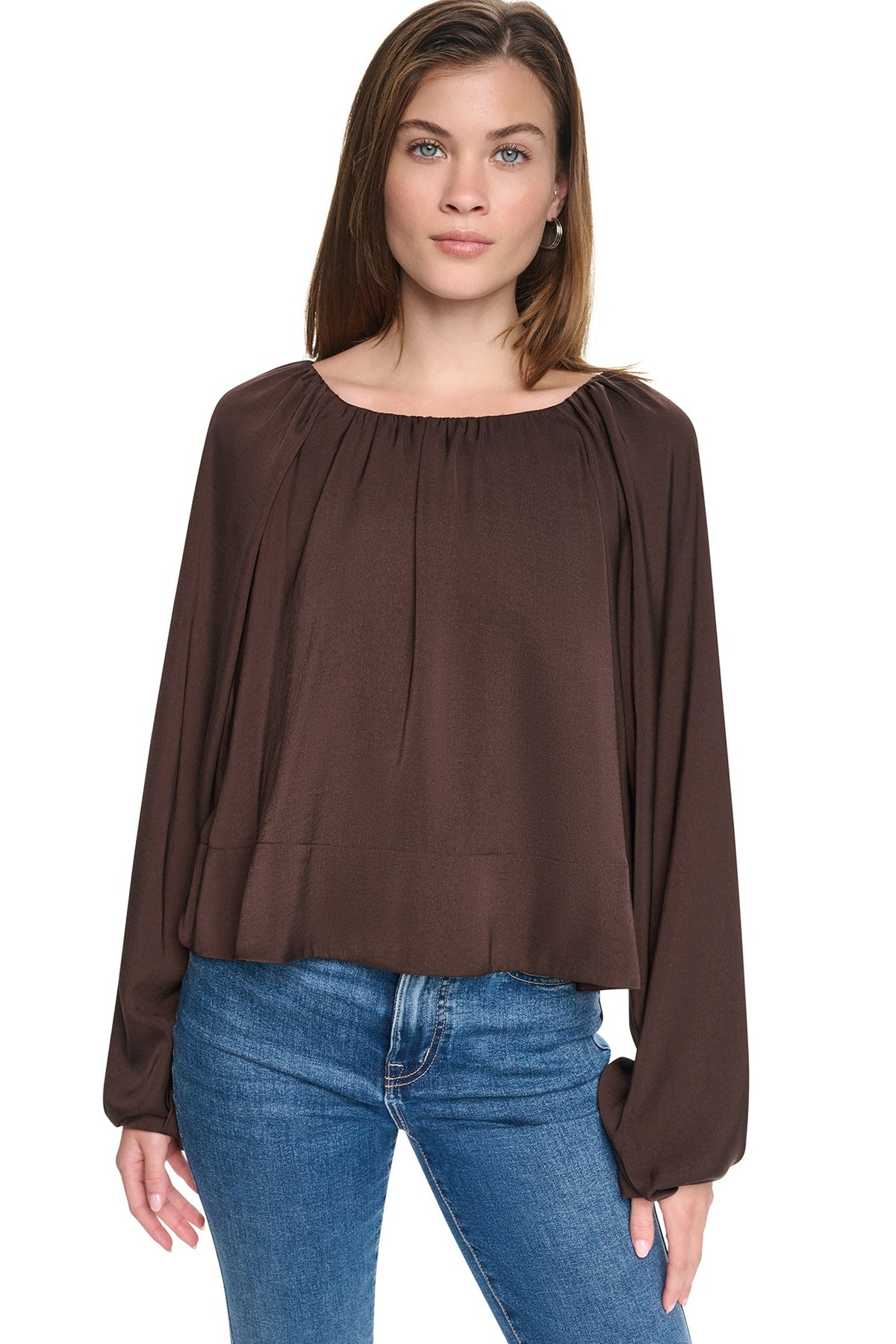 RAGLAN SLEEVE SHIRRED TOP
