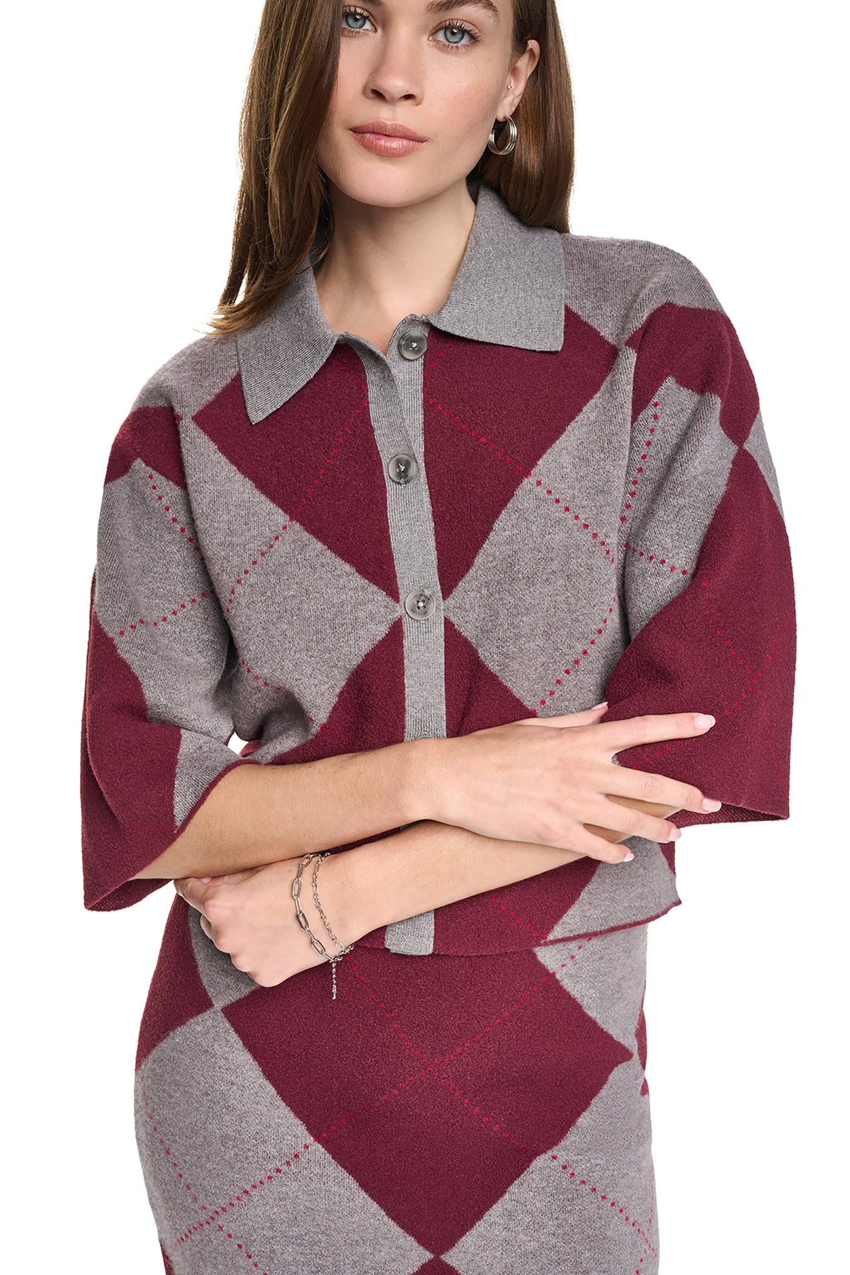 FUZZY ARGYLE CARDIGAN