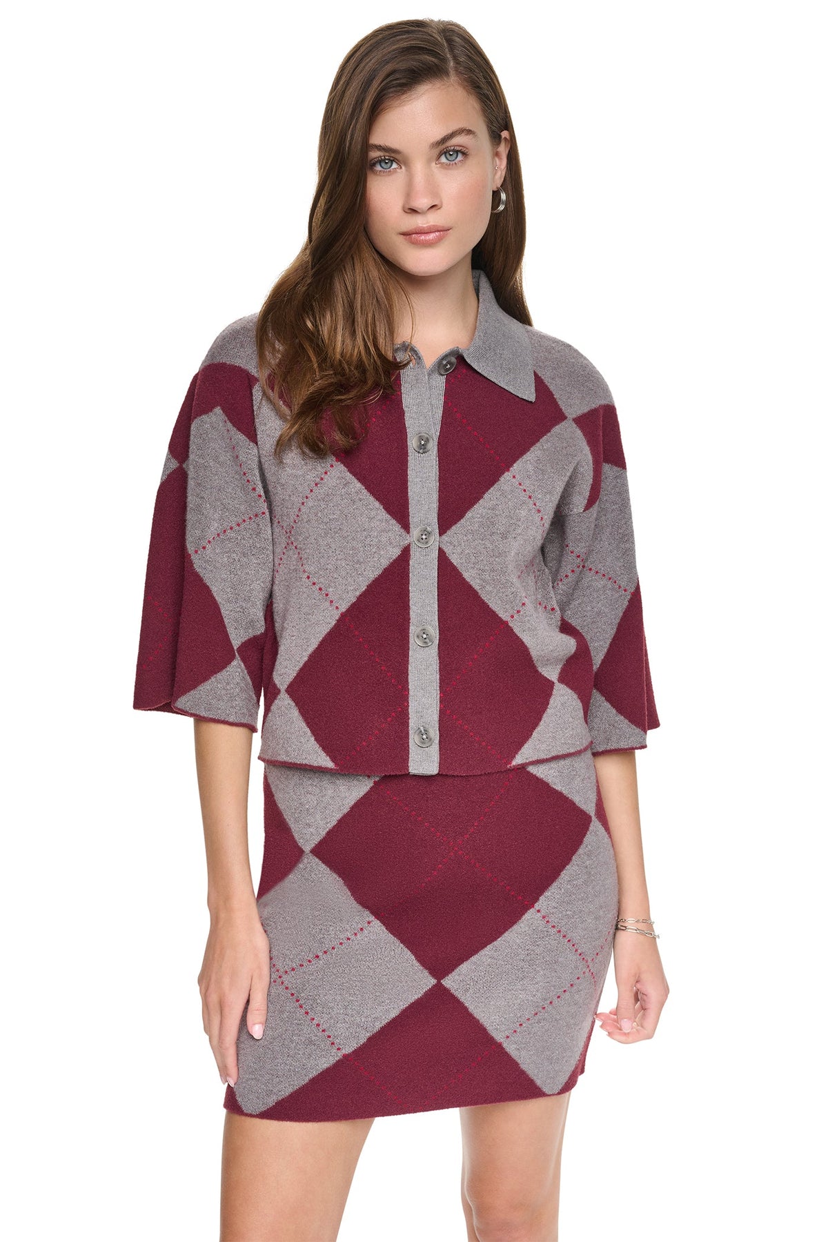 FUZZY ARGYLE CARDIGAN