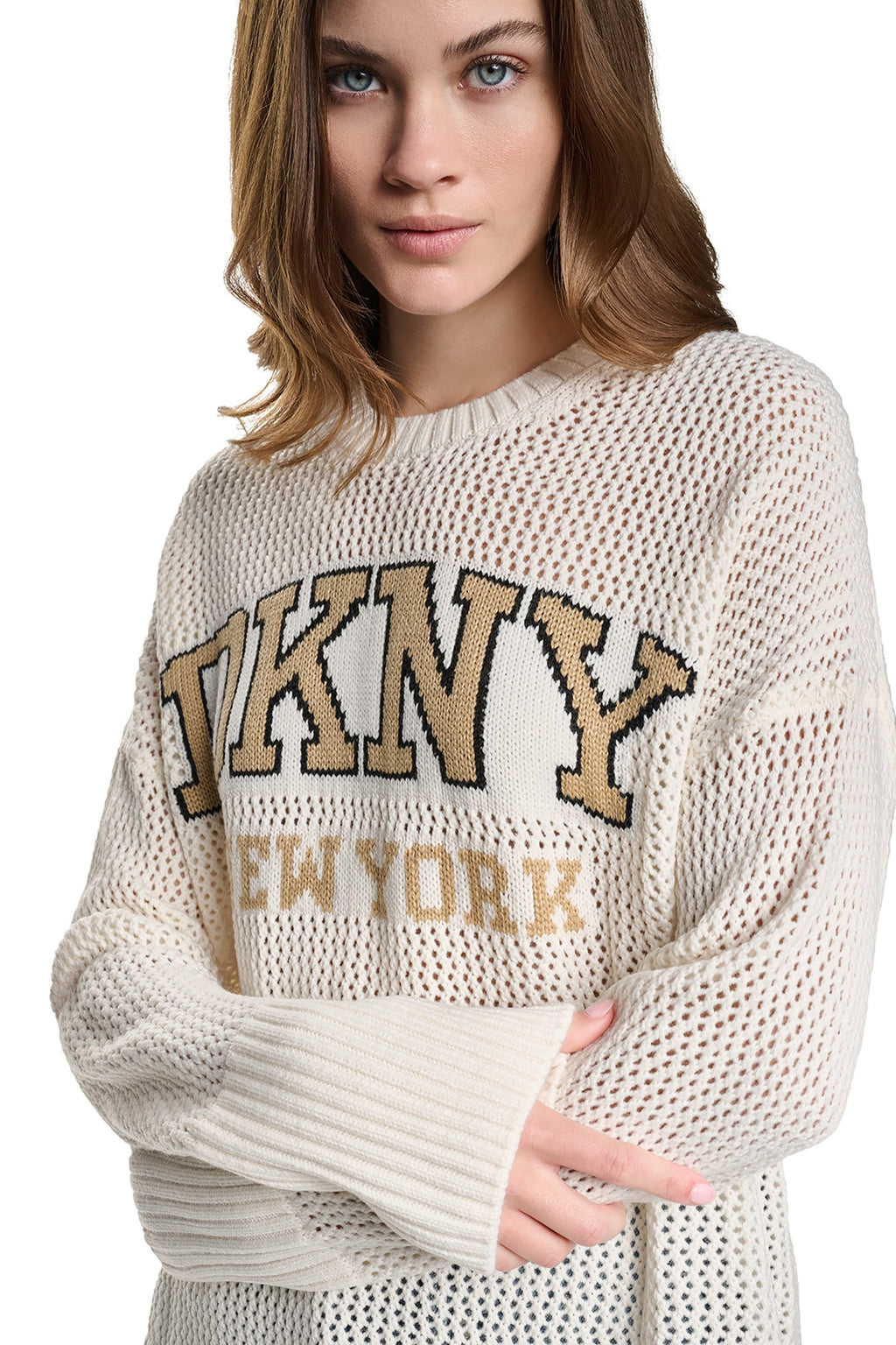 OPEN STITCH VARSITY LOGO SWEATER