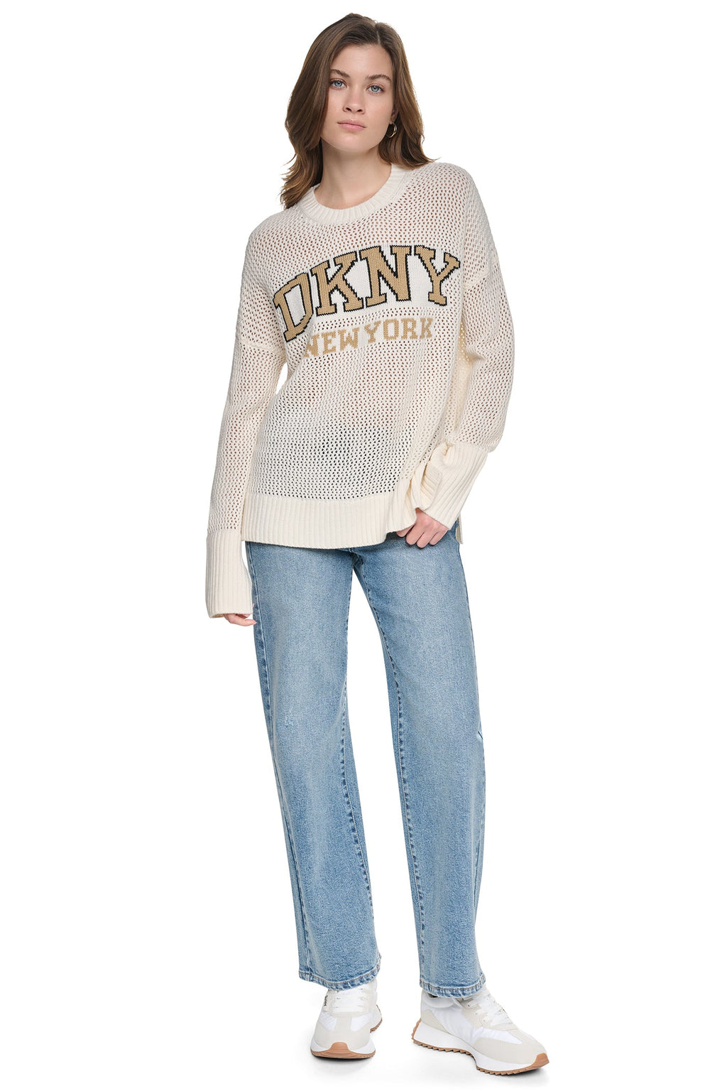 OPEN STITCH VARSITY LOGO SWEATER