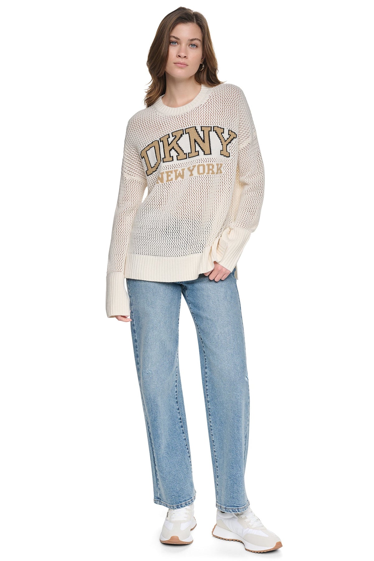 OPEN STITCH VARSITY LOGO SWEATER