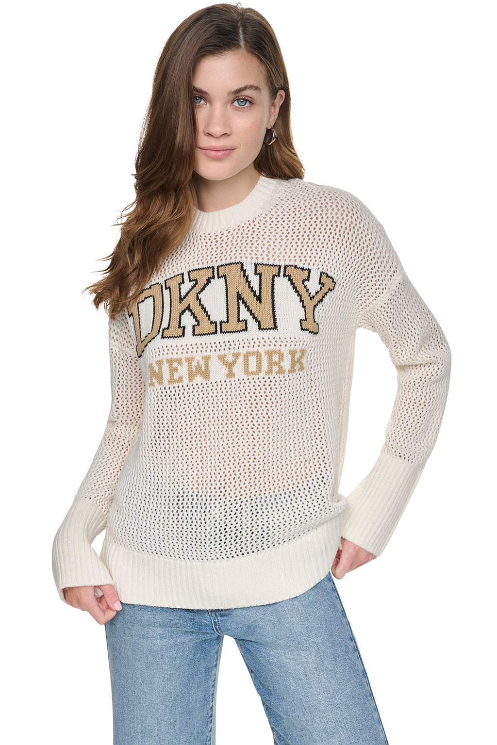 OPEN STITCH VARSITY LOGO SWEATER