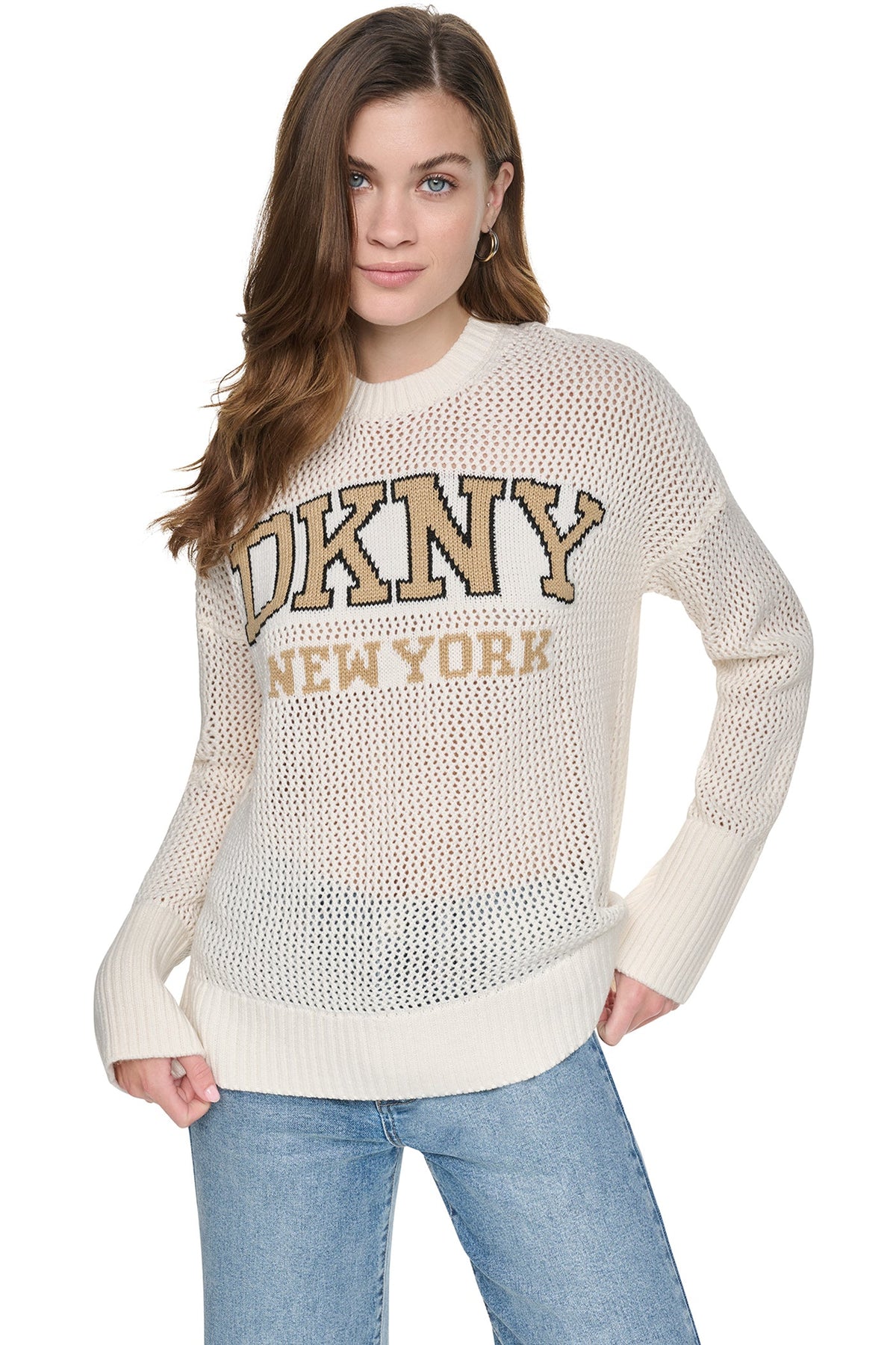 OPEN STITCH VARSITY LOGO SWEATER