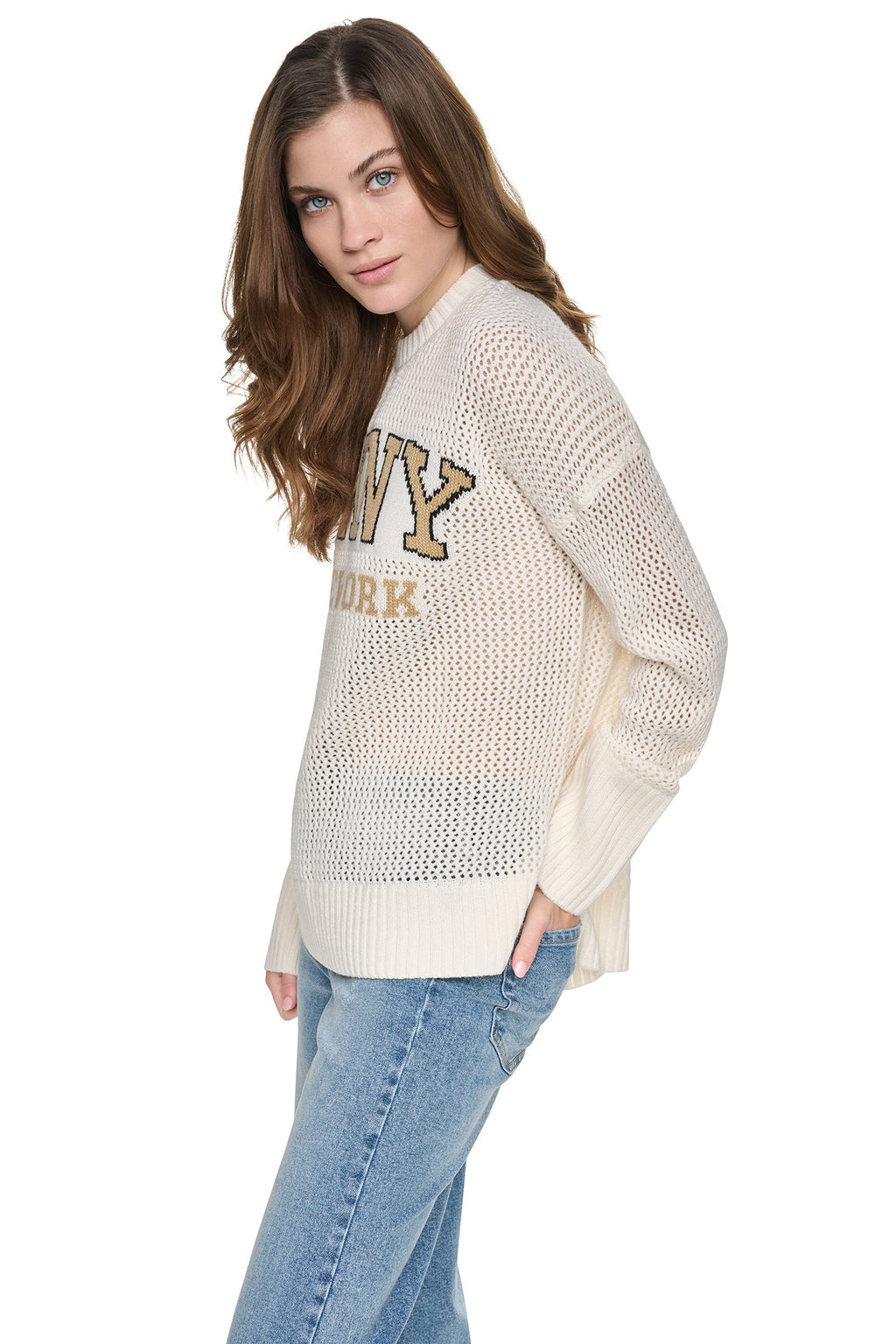 OPEN STITCH VARSITY LOGO SWEATER