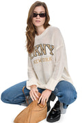 OPEN STITCH VARSITY LOGO SWEATER