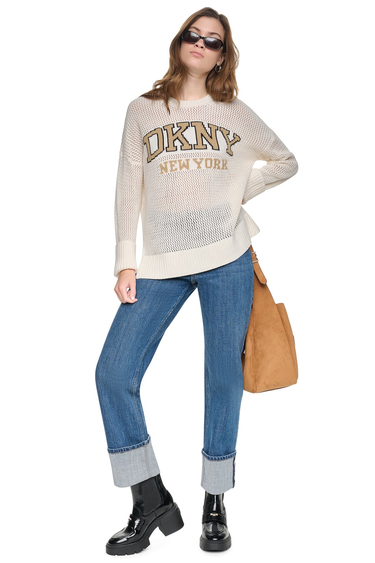 OPEN STITCH VARSITY LOGO SWEATER