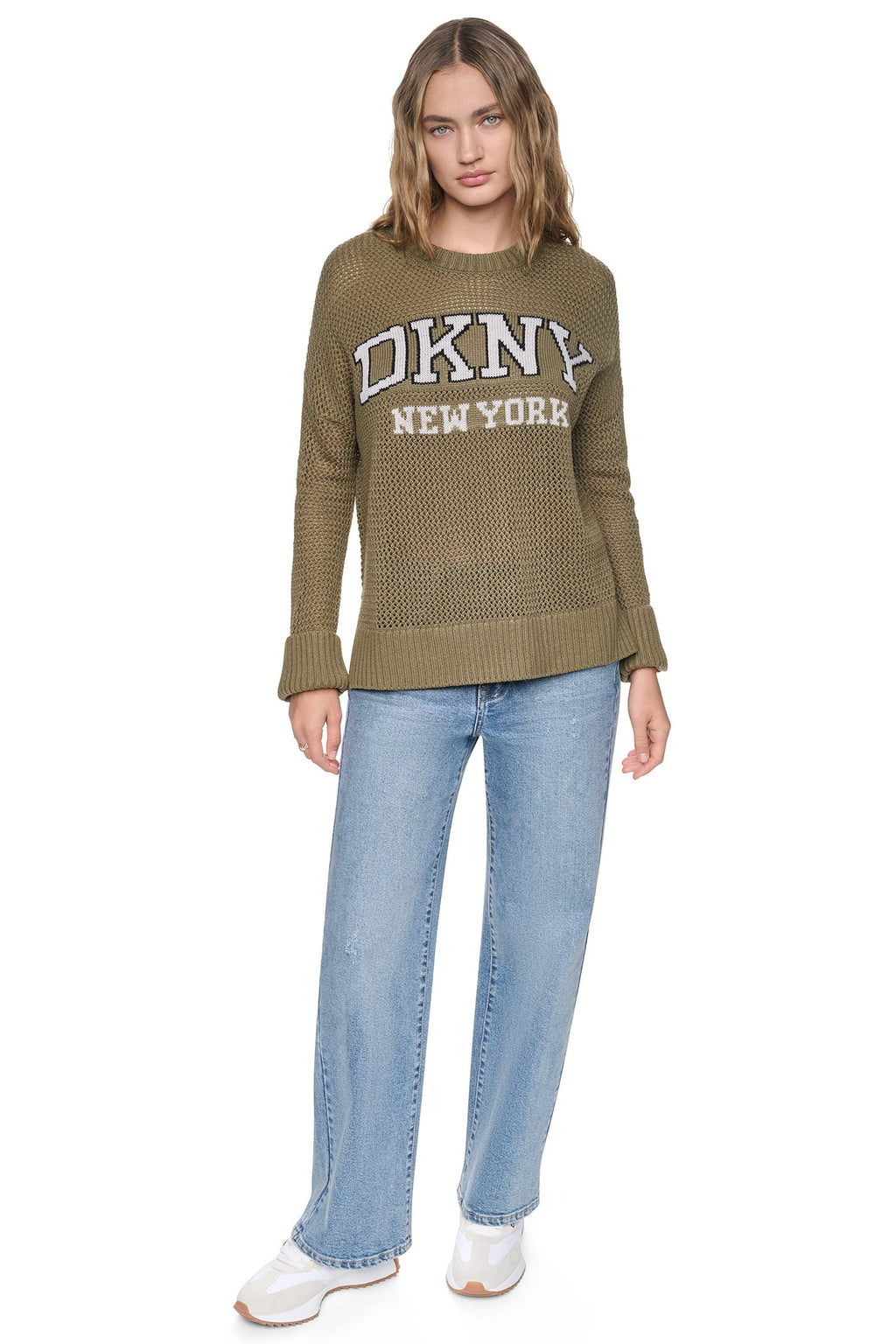 OPEN STITCH VARSITY LOGO SWEATER
