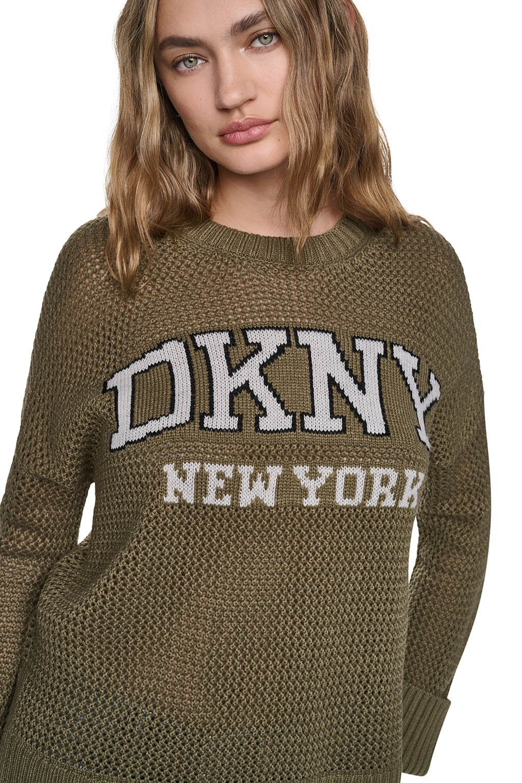 OPEN STITCH VARSITY LOGO SWEATER