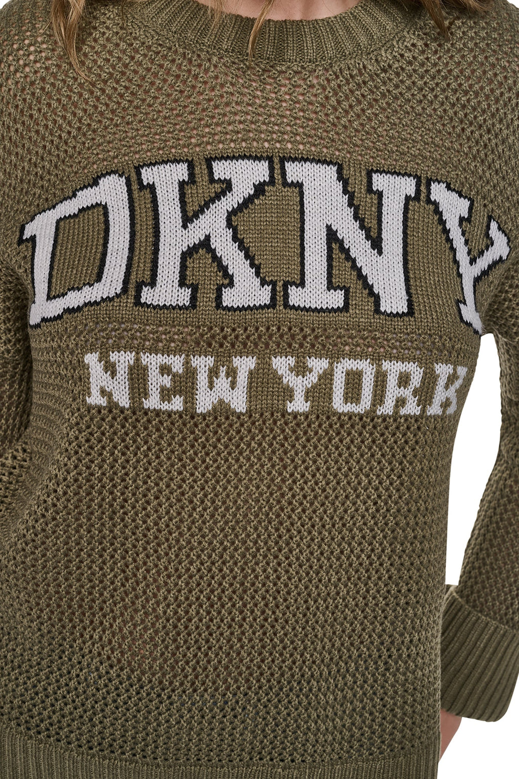 OPEN STITCH VARSITY LOGO SWEATER