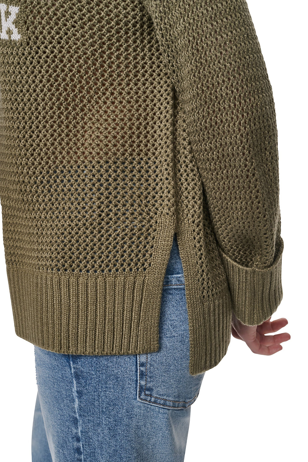 OPEN STITCH VARSITY LOGO SWEATER