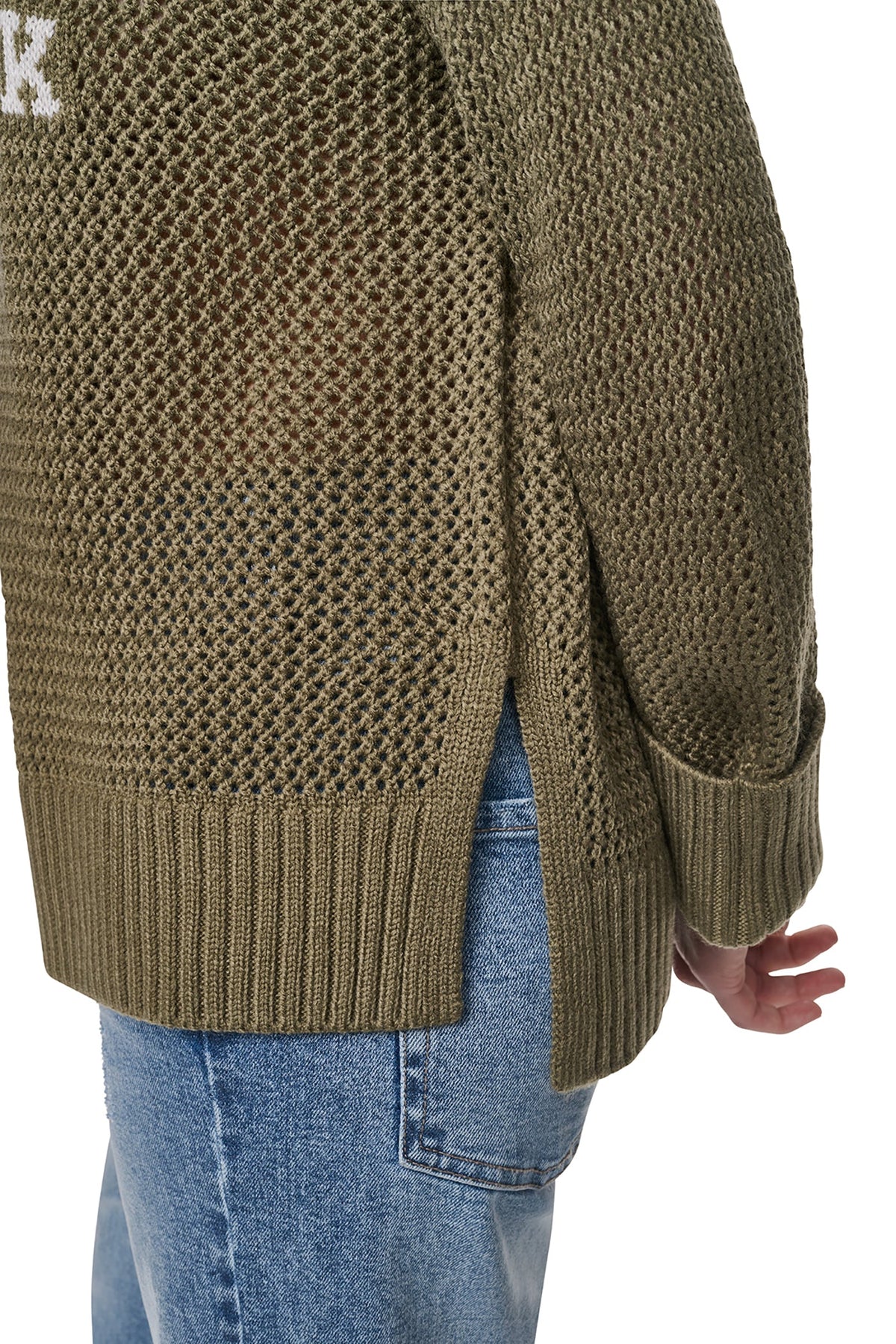 OPEN STITCH VARSITY LOGO SWEATER