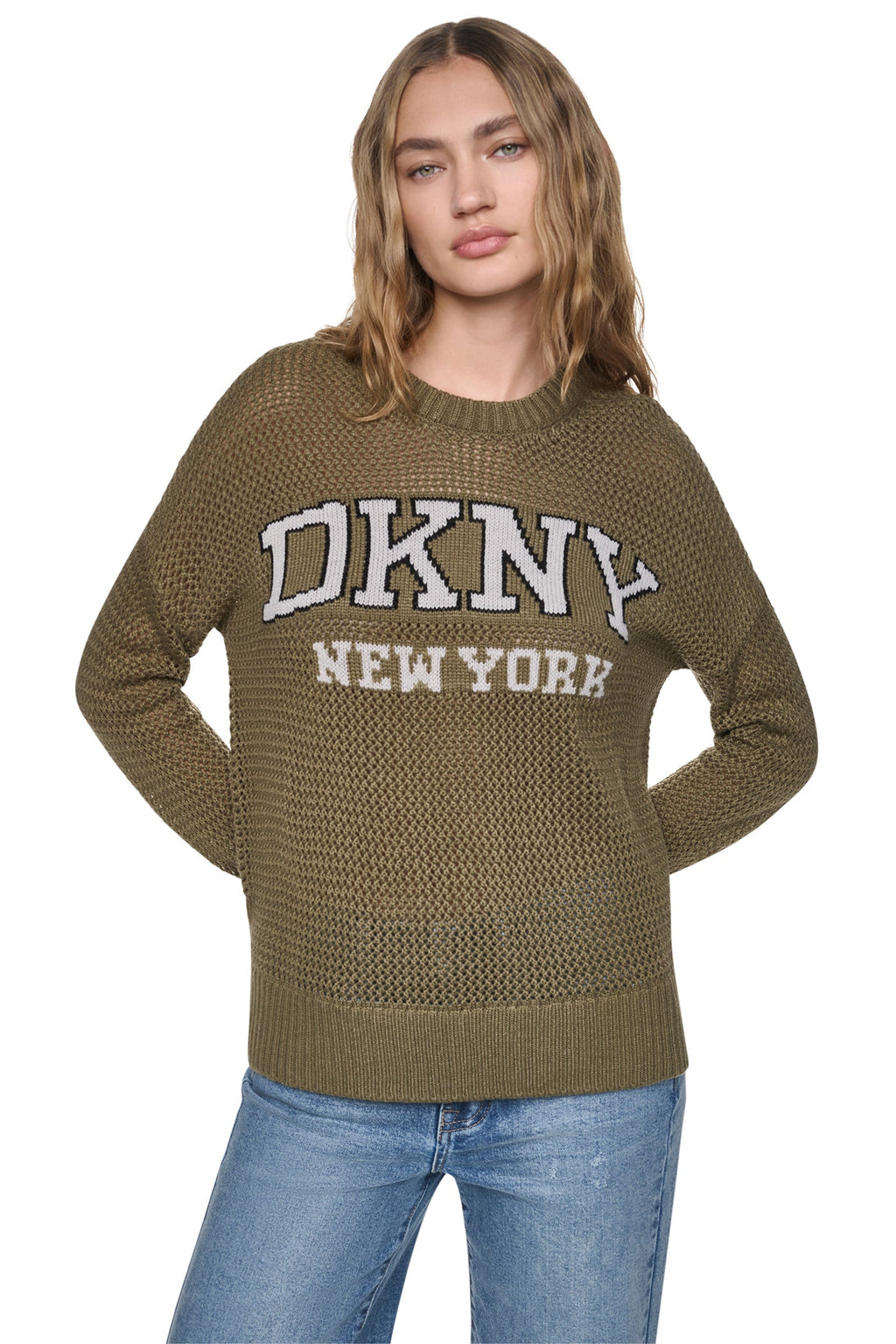 OPEN STITCH VARSITY LOGO SWEATER