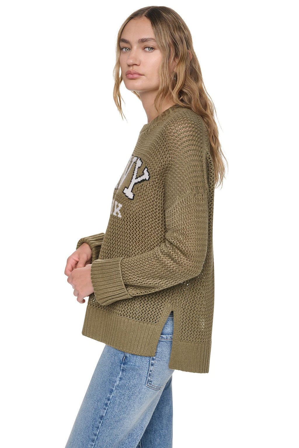 OPEN STITCH VARSITY LOGO SWEATER