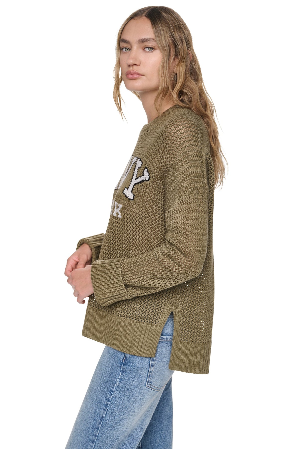 OPEN STITCH VARSITY LOGO SWEATER