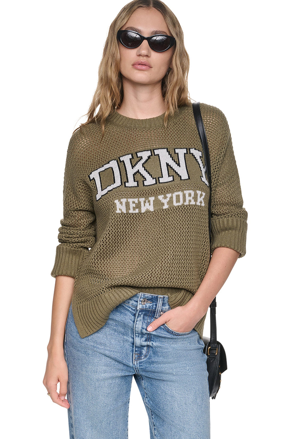 OPEN STITCH VARSITY LOGO SWEATER