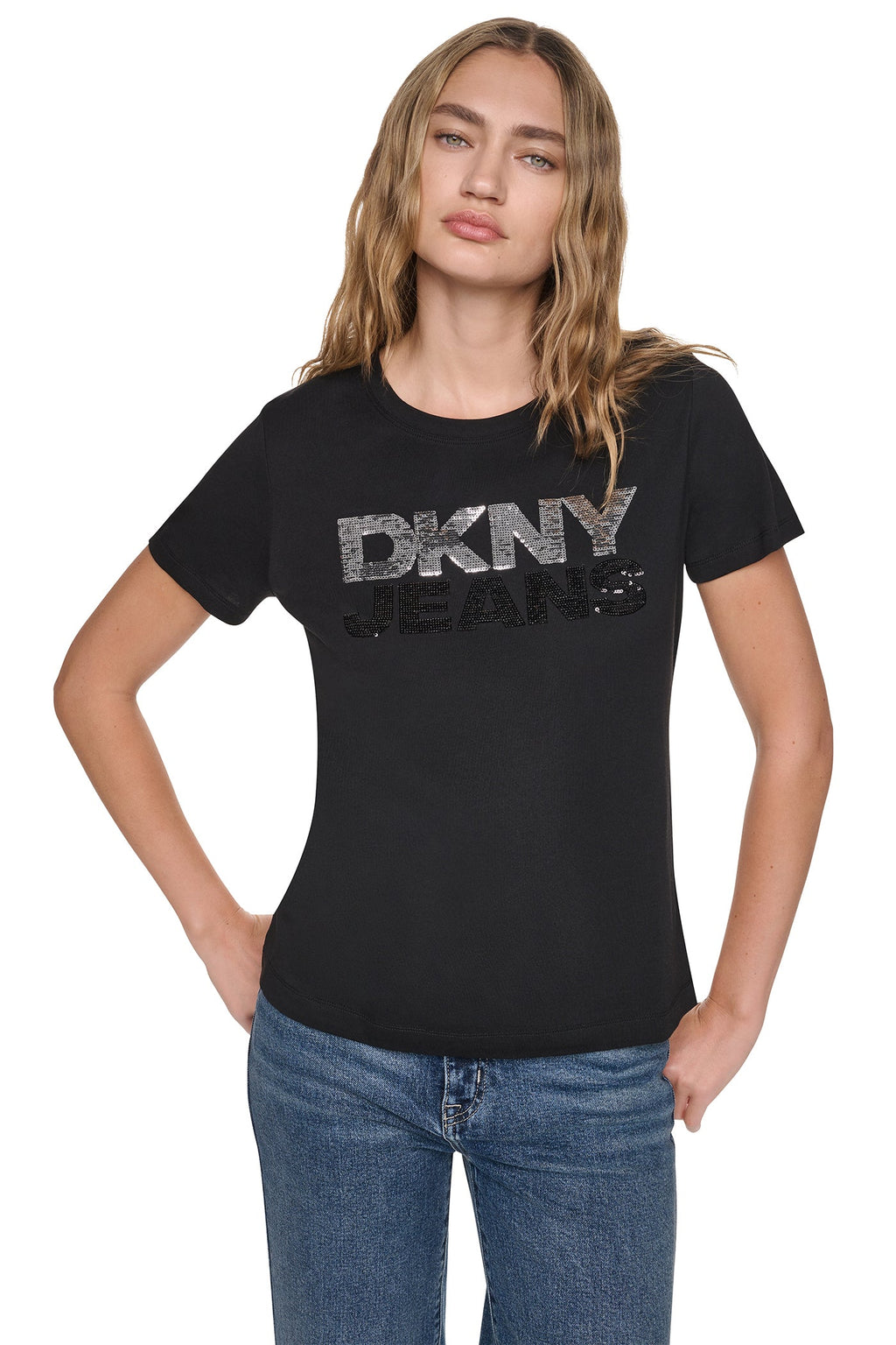 SEQUIN STACKED LOGO TEE