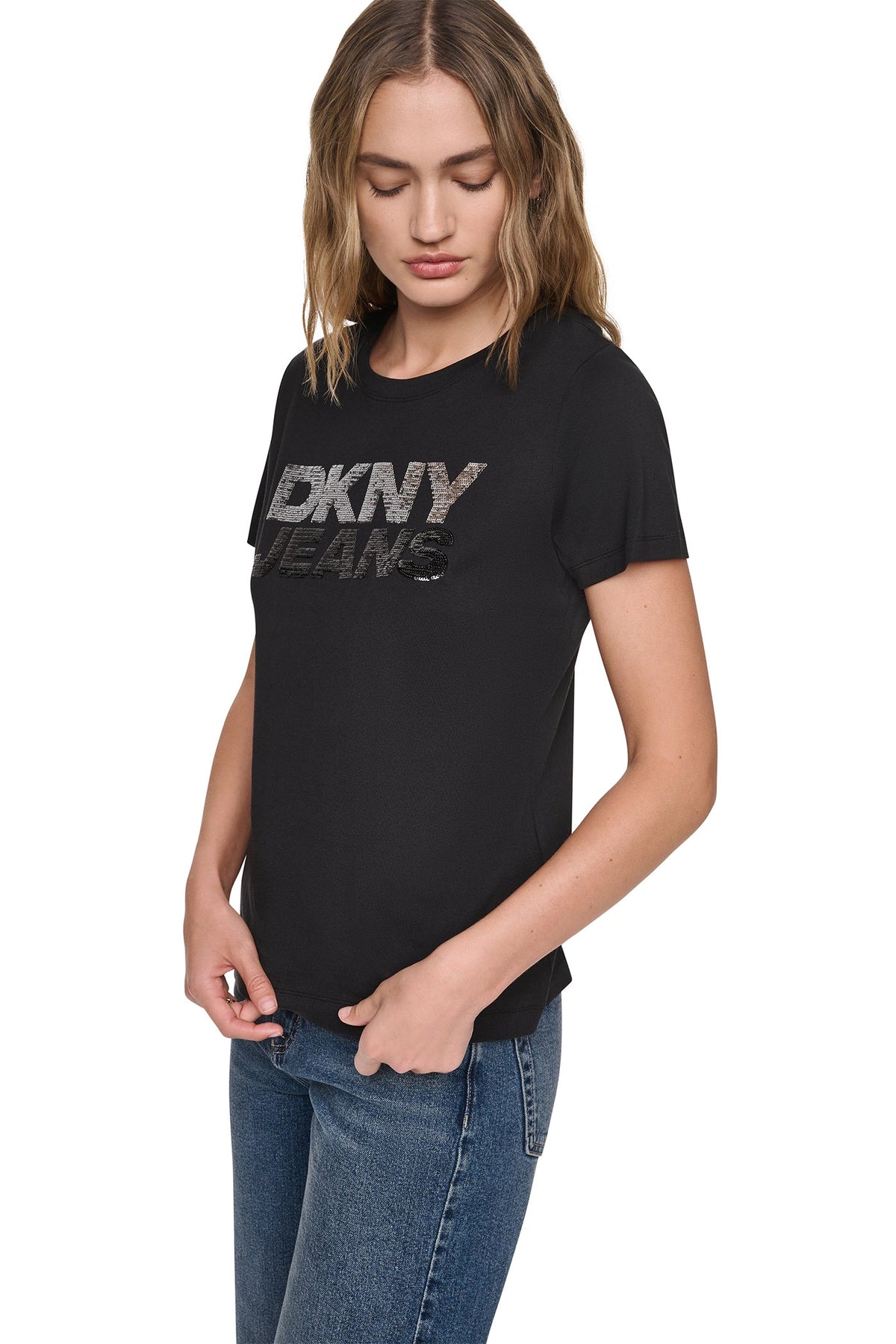 SEQUIN STACKED LOGO TEE