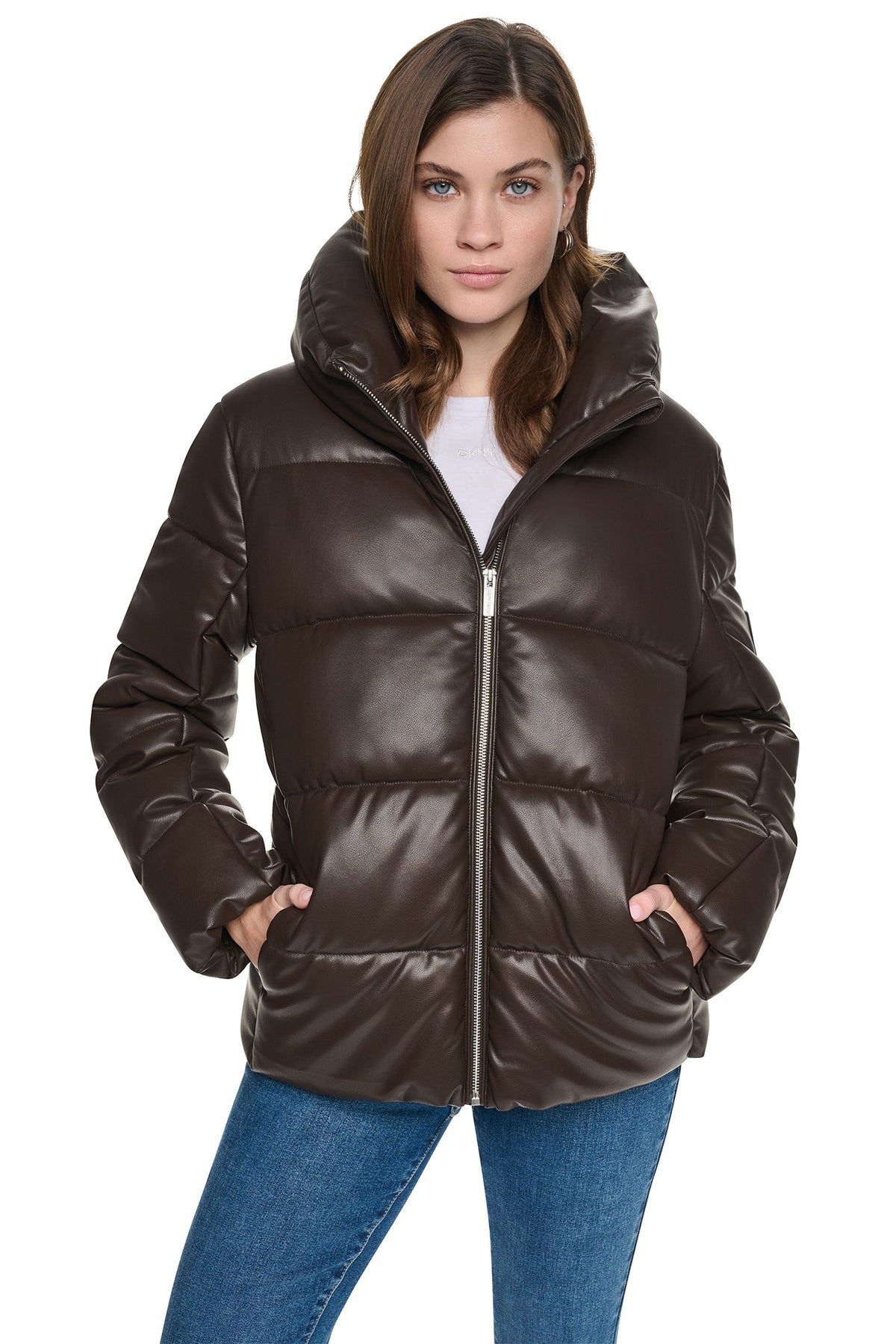 FAUX LEATHER PUFFER JACKET