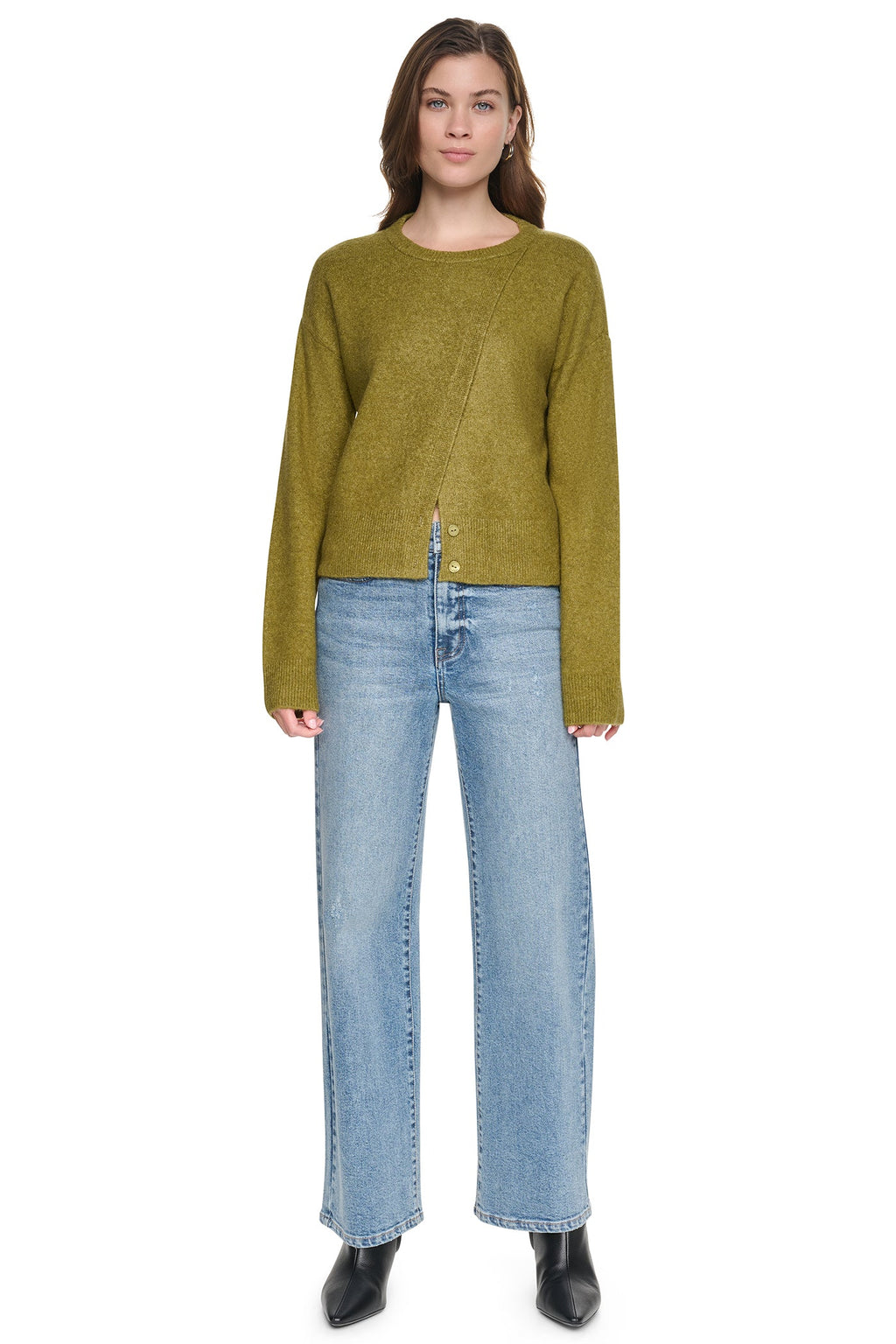 ASYMMETRIC BUTTON HEM CARDIGAN