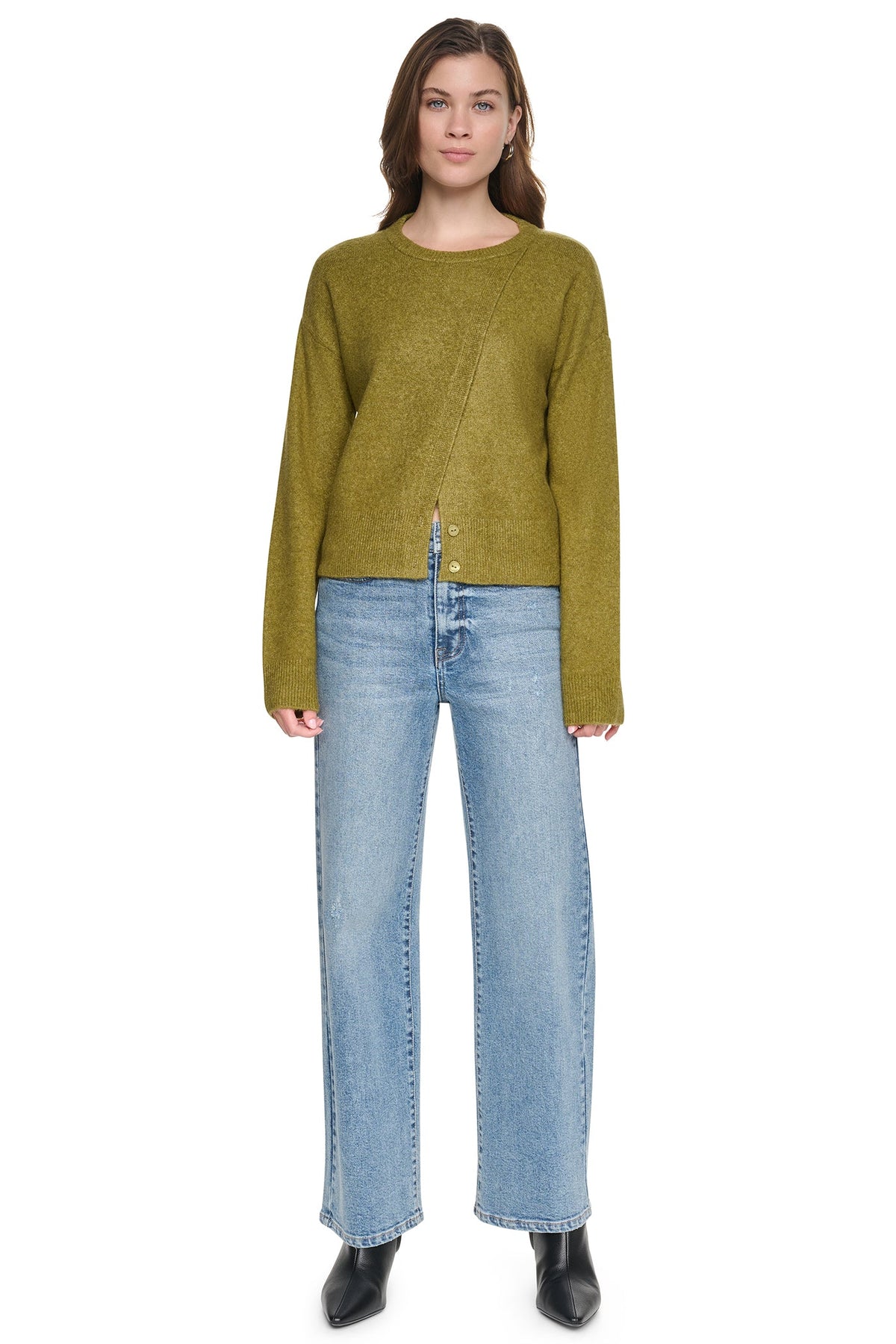 ASYMMETRIC BUTTON HEM CARDIGAN