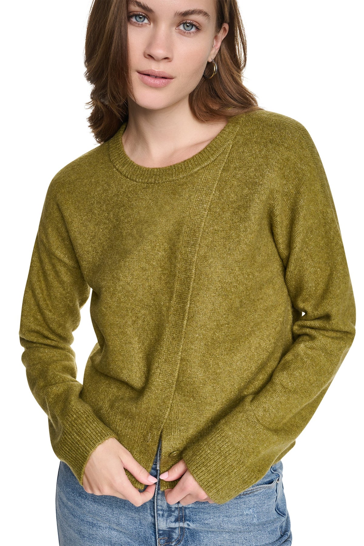 ASYMMETRIC BUTTON HEM CARDIGAN