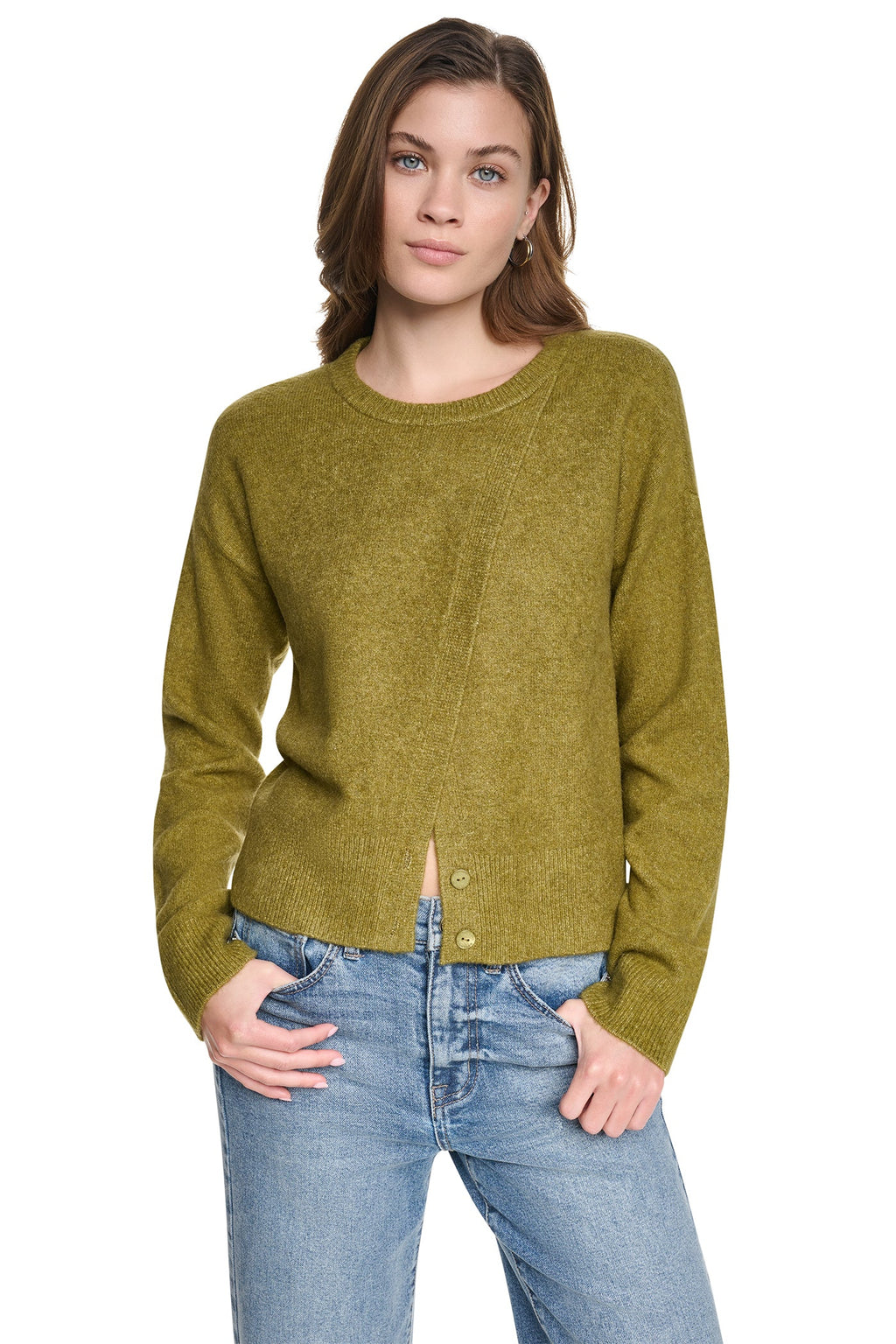 ASYMMETRIC BUTTON HEM CARDIGAN