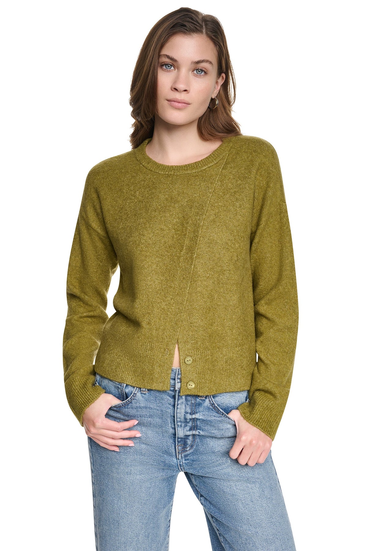 ASYMMETRIC BUTTON HEM CARDIGAN