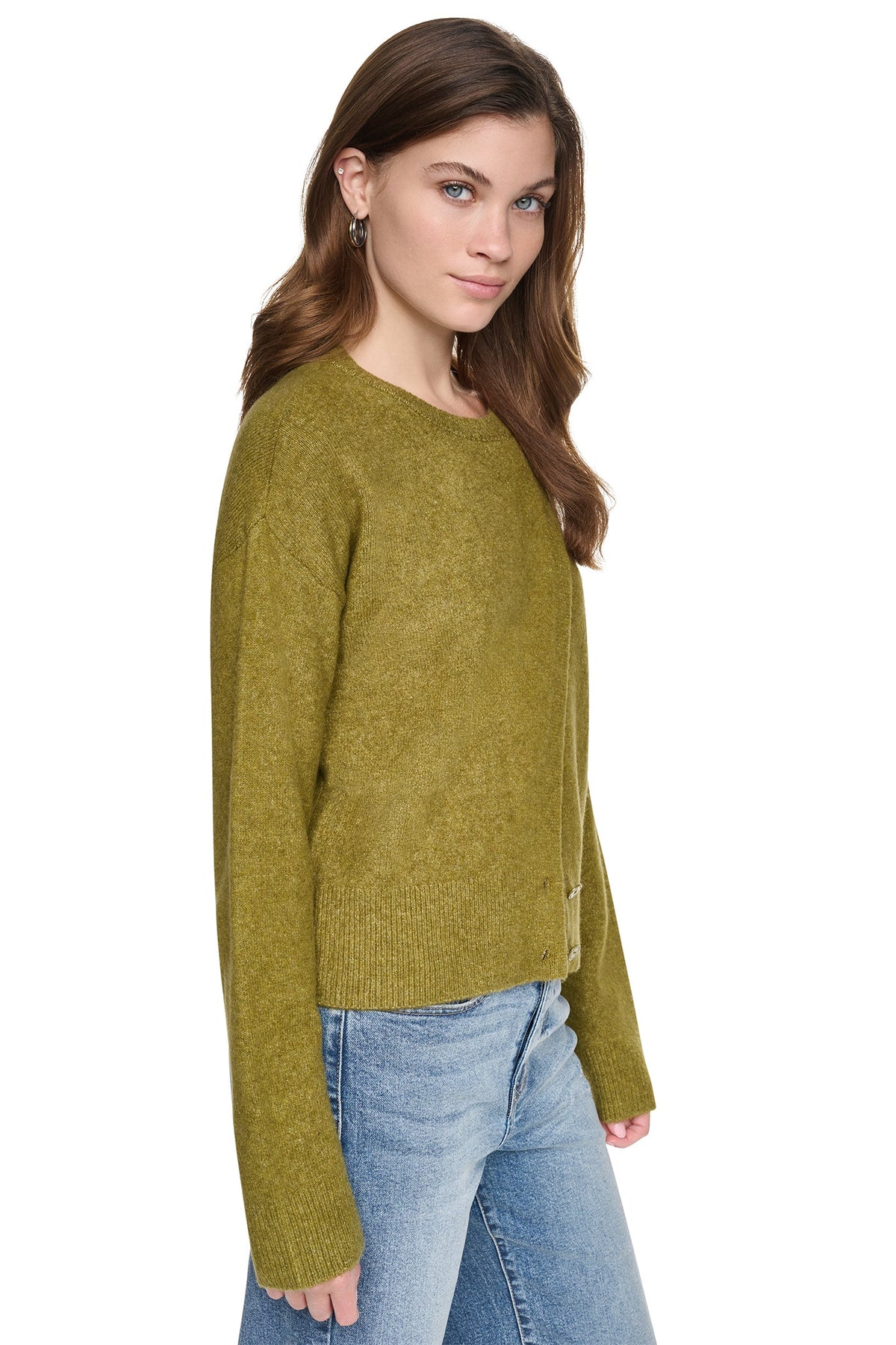 ASYMMETRIC BUTTON HEM CARDIGAN