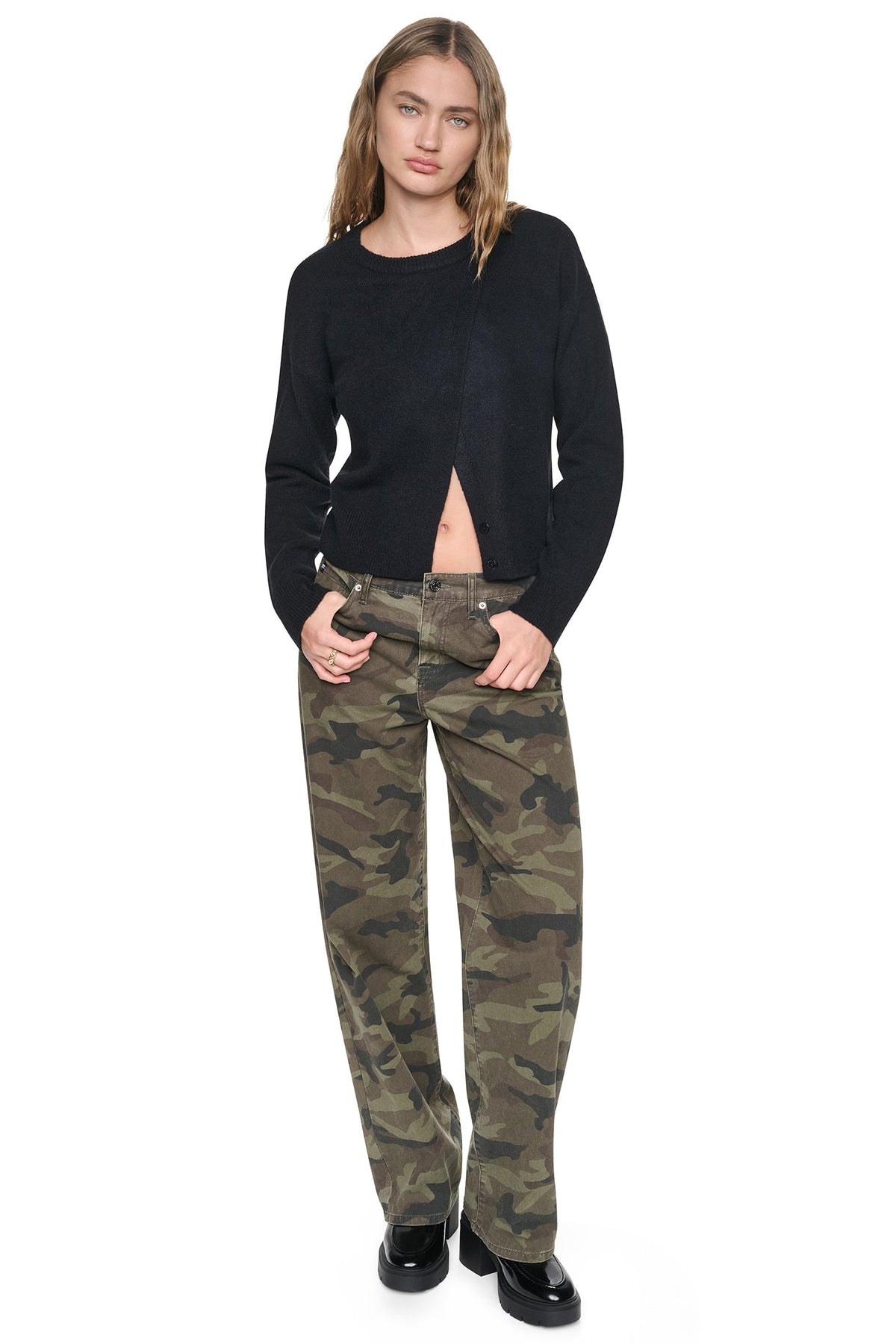ASYMMETRIC BUTTON HEM CARDIGAN