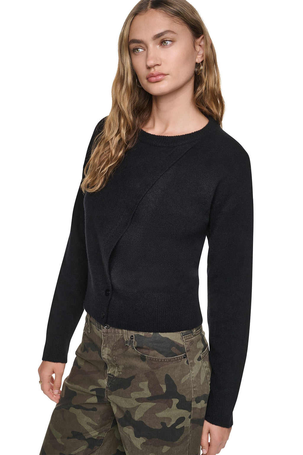 ASYMMETRIC BUTTON HEM CARDIGAN