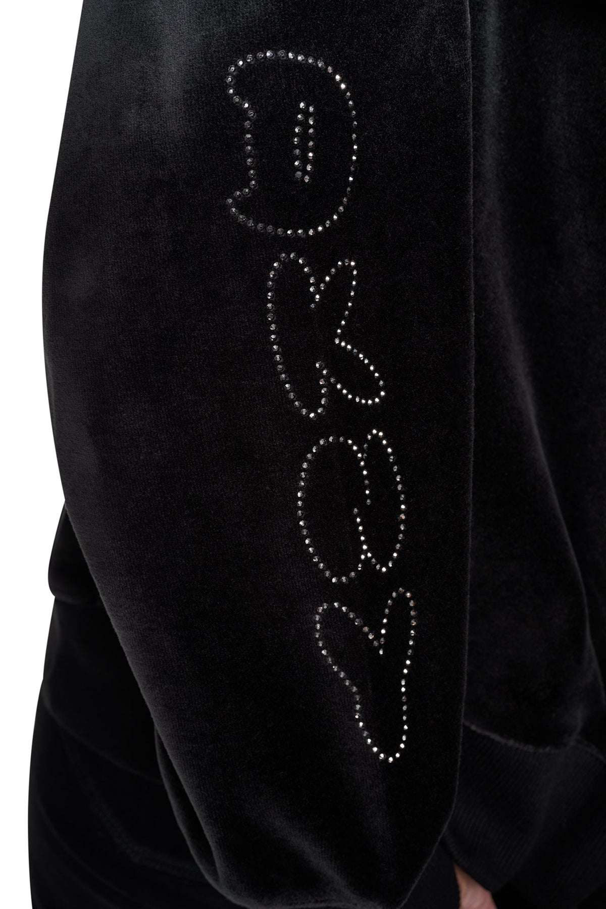 VELOUR RHINESTONE GRAFITTI LOGO HOODIE