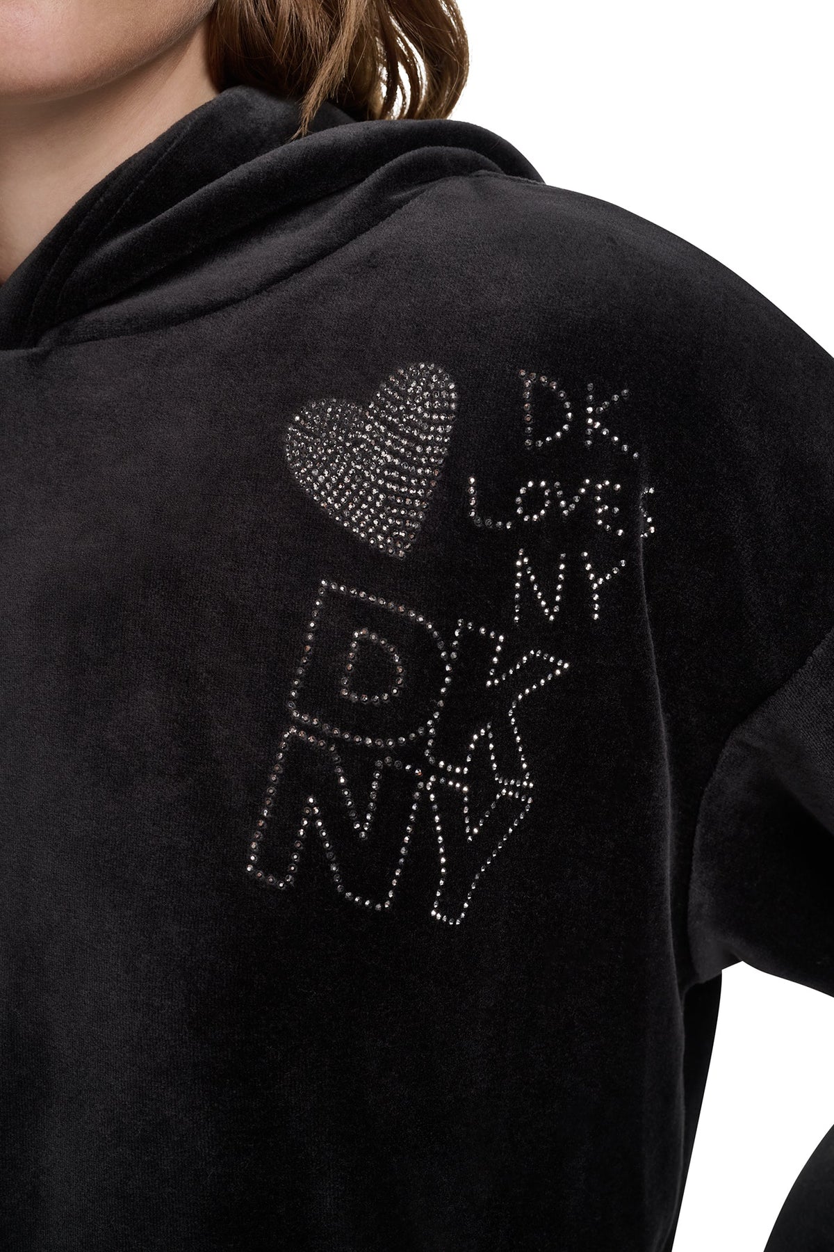 VELOUR RHINESTONE GRAFITTI LOGO HOODIE
