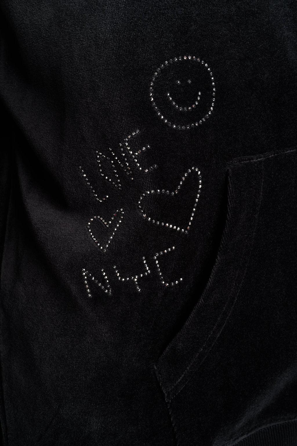 VELOUR RHINESTONE GRAFITTI LOGO HOODIE