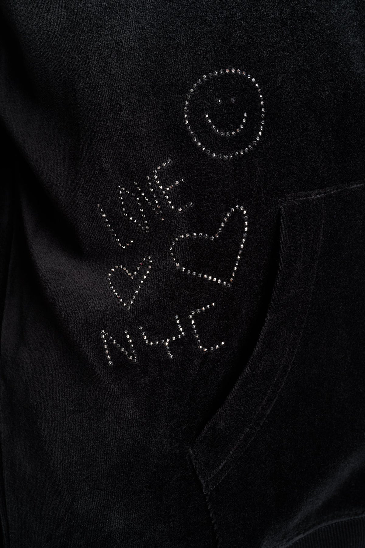 VELOUR RHINESTONE GRAFITTI LOGO HOODIE