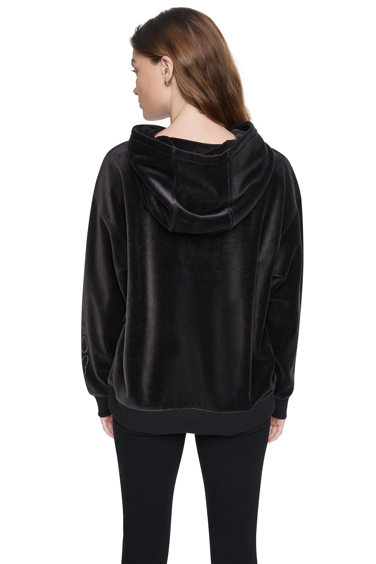 VELOUR RHINESTONE GRAFITTI LOGO HOODIE