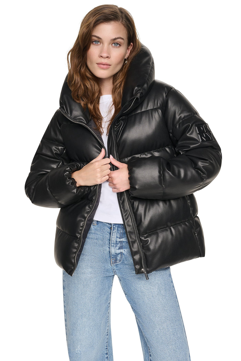 FAUX LEATHER PUFFER JACKET